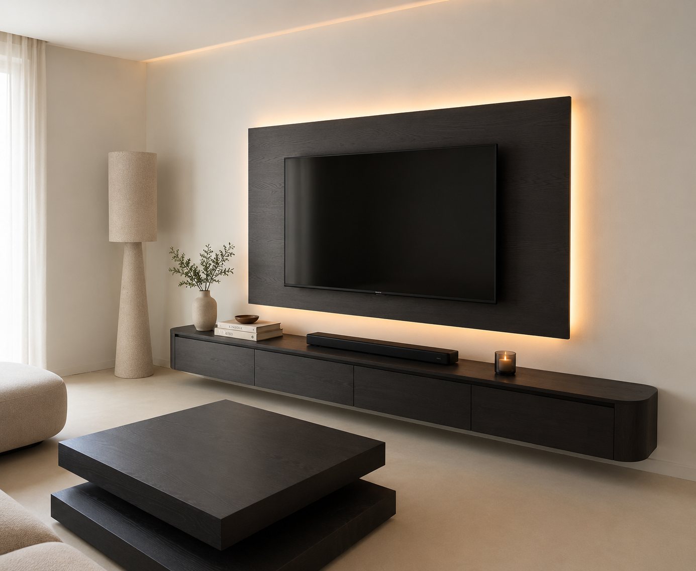 Eiken fineer TV-panelen